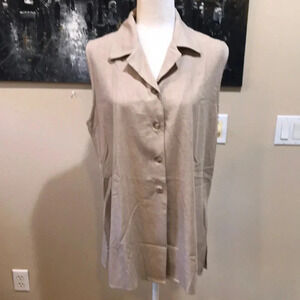 Noile Silk Exchange Tan  100% Silk Vest Top with Tie in Back Side Slits-Size XL